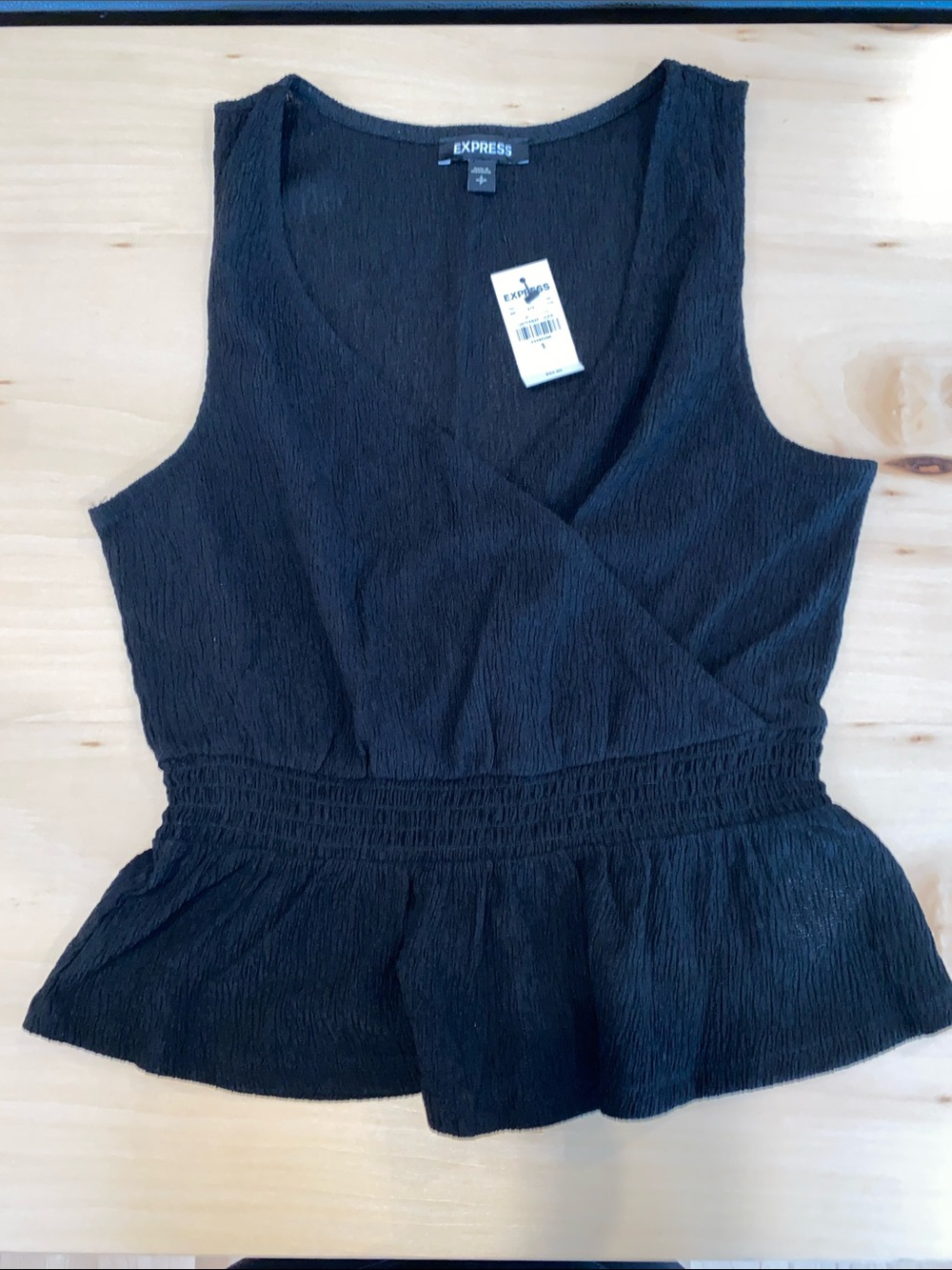Express Black Textured Surplice Black Tank Blouse